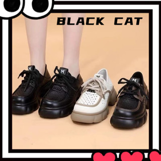 黑貓🐈‍⬛鏤空樂福鞋女 英倫風厚底鞋 春夏新款增高鞋 小皮鞋 透氣粗跟鞋子 系帶單鞋女【臺灣出】