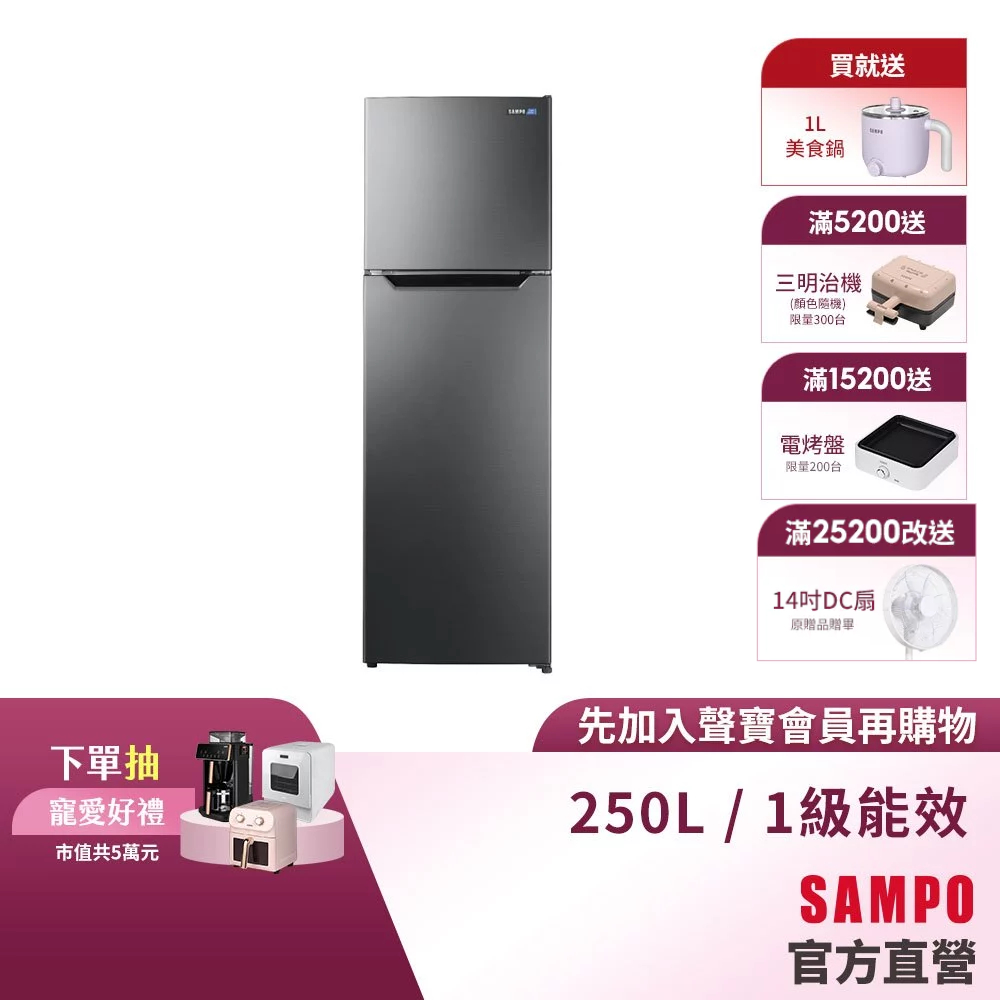 SAMPO聲寶 250公升1級變頻鋼板雙門冰箱SR-M25D-含基本安裝+舊機回收