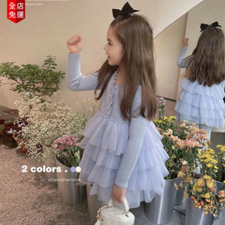 MOMOKO💖🎈 女童洋裝 兒童連身裙 女童長袖連衣裙 2023春秋季新款氣質針織蛋糕裙兒童網紅長袖毛衣連衣裙洋氣