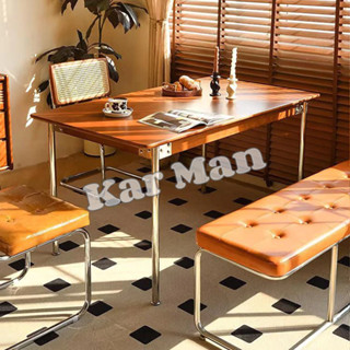 『Kar Man』復中古風原實木餐桌椅子法式書桌小戶型家用胡桃長方形咖啡廳摺疊