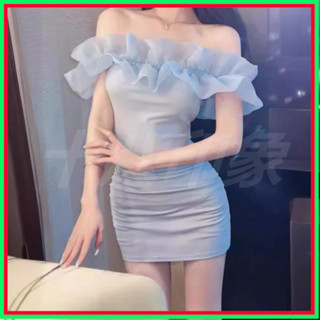 ❤️十八印象❤️ 辣妹純慾性感一字肩抹胸禮服裙子緊身夜場短款包臀連衣裙女夏 一字領洋裝 包臀短裙 禮服洋裝 性感洋裝