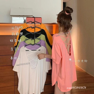 臺灣出貨💥孕婦裝 大尺碼女裝 寬鬆設計感交叉露背短袖T恤 150kg可穿 韓版夏季孕婦上衣 上著YYDS
