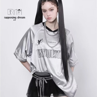 👑【若夢】👑OOTD~美式寬鬆短袖球衣 oversize上衣 短袖 個性設計感T恤 中性風T恤圓領五分袖 嘻哈風街頭短袖