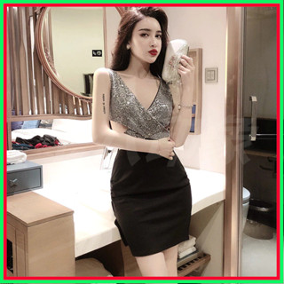 ❤️十八印象❤️ 性感珠片拼接深V領鏤空包臀連衣裙 v領洋裝 包臀短裙洋裝 收腰顯瘦洋裝 夜店洋裝 性感洋裝