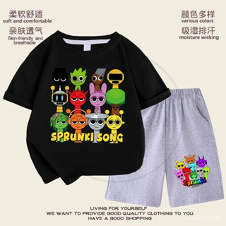 【臺灣-出貨】Sprunki新款節奏盒子外穿套裝夏季兒童男女短袖純棉圓領時尚ins