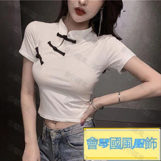桃園出貨⚡ 改良式旗袍上衣 新中式上衣 夏季短袖上衣女 復古 盤扣上衣 民族風上衣 中國風上衣女 旗袍上衣 中國風服飾
