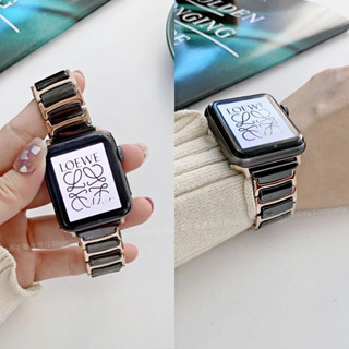 高階感 玫金陶瓷 不鏽鋼錶帶 適用 Apple Watch 10 9 8 7 6 SE 蘋果手錶帶 46mm Ultra