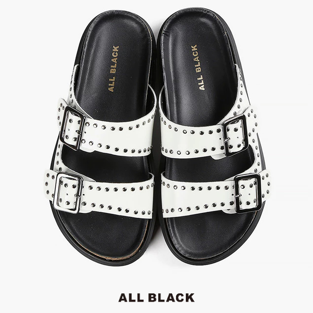 【ALL BLACK】Flat Lugg Studs 個性鉚釘厚底涼鞋(2色)25-2115