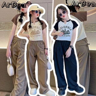 【Arbea】中大童120-170碼女童短袖T卹夏裝套裝新款洋氣兒童短上衣休閒直筒褲兩件套【C1170】