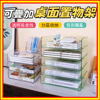 🔥隔日到店🔥 透明桌麵收納層 檔案收納層架 壓克力收納盒 化妝品收納架 文具收納架 書本收納架 梯形置物架 增高架