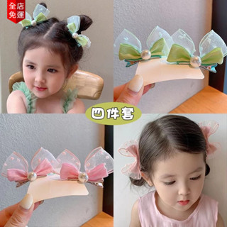 MOMOKO 韓版珍珠立體蝴蝶結兔耳朵寶寶對夾小清新泡泡紗兒童髮夾可愛頭飾