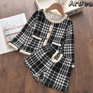 【Arbea】秋冬季新款兒童套裝女童洋氣小香風黑格子圖案外套+短褲兩件式套裝【C557】