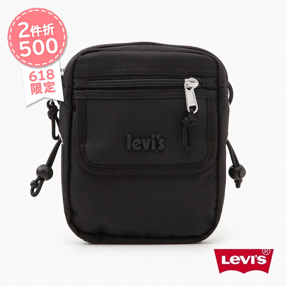 Levis 男女同款 機能系掛繩側背包 / 質感立體膠印Logo 黑 熱賣單品 D7085-0003