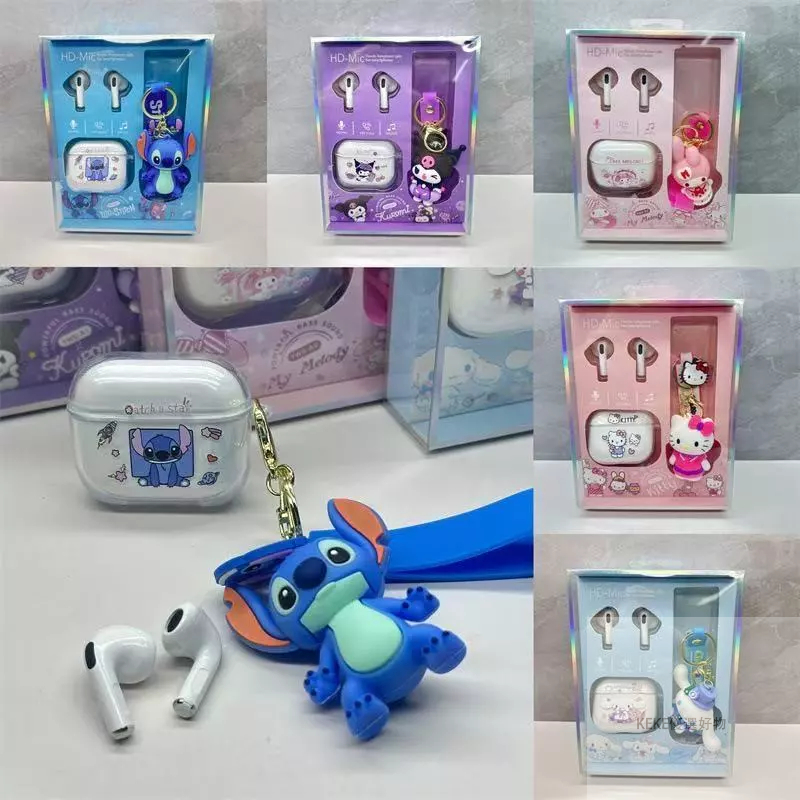 ✨買一送三 新款藍牙耳機 耳機 藍牙耳機 高音質 庫洛米 史迪奇 大耳狗 可愛 降噪通話Pro2/3耳機送保護殼手機挂件