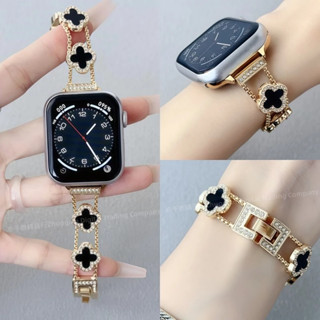 高階小香風 四葉草鑲鑽金屬錶帶 適用 Apple Watch 10 9 8 7 SE 蘋果 46mm 49mm 手錶錶帶