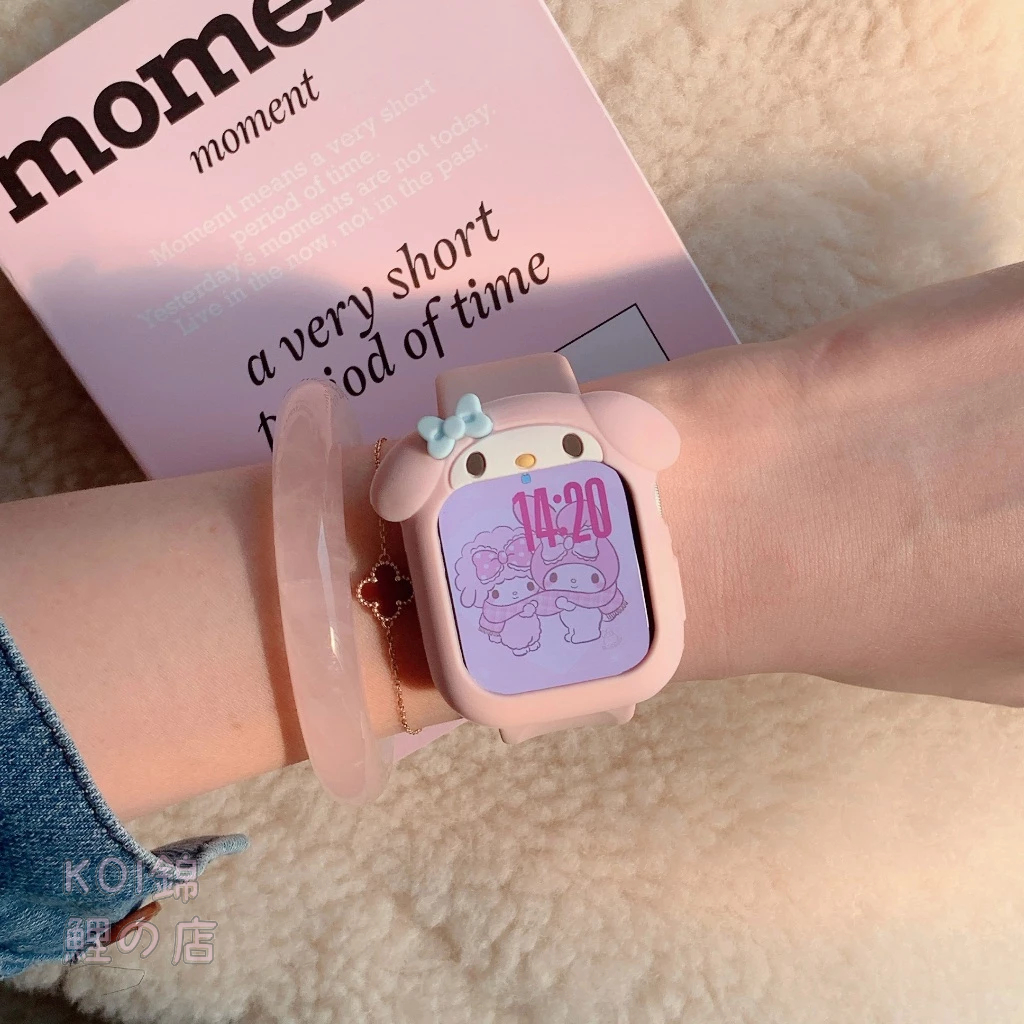 粉色矽膠軟殼美樂蒂 防摔 apple watch 表殼 手錶殼 錶帶 蘋果iwatch 7代8代9代10代11代 保護殼