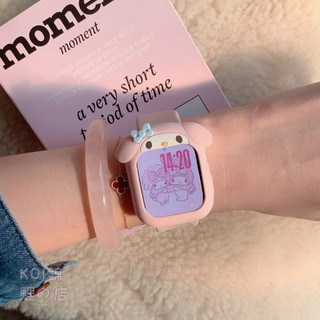 粉色矽膠軟殼美樂蒂 防摔 apple watch 表殼 手錶殼 錶帶 蘋果iwatch 7代8代9代10代11代 保護殼