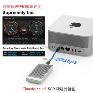 Thunderbolt 5 80Gbps硬碟外接盒,TB5 M.2 SSD硬碟外接盒,Apple M5晶片電腦TB5相容