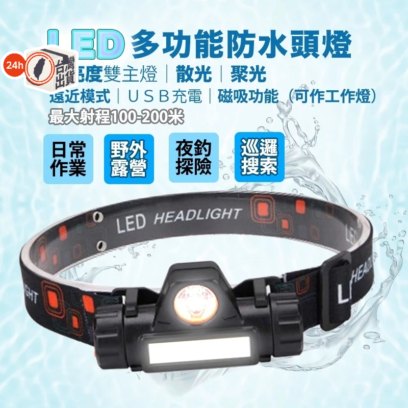 LED頭燈 USB充電 兩段模式 聚焦/散光 附磁鐵強光頭燈 戶外/露營/廣角/磁鐵工作燈 手電筒