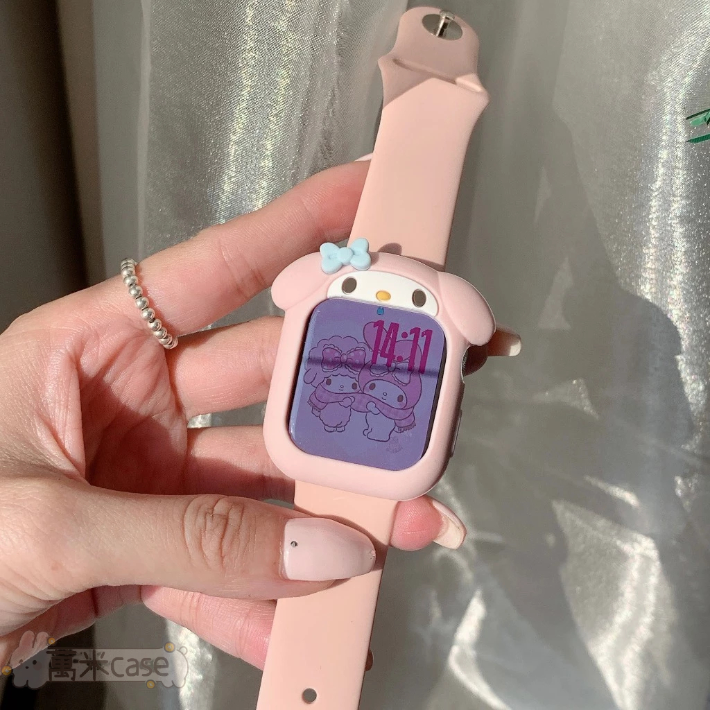 可愛 美樂蒂 防摔矽膠 apple watch 表殼 手錶殼 錶帶 蘋果iwatch s7/8/9/10/11代 保護殼
