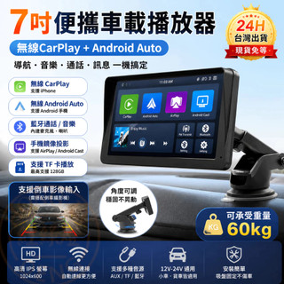 台灣出貨🔥7吋 支援無線carplay 八核心外掛式車機屏 無線Android 高畫質倒車影響 汽車藍芽收音機 車載導航機