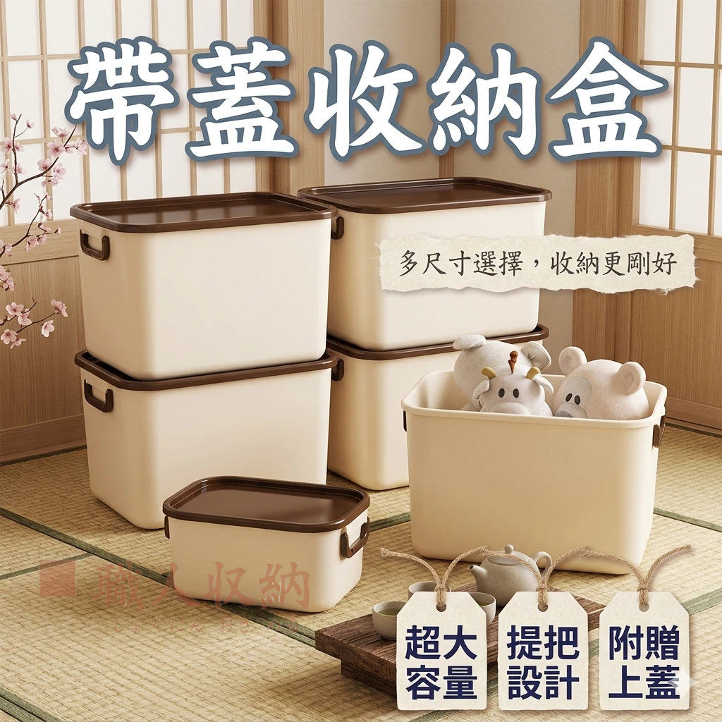 簡約收納盒✨大容量又贈蓋子✨收納箱 帶手把收納盒 帶蓋收納箱 衣物收納箱 玩具收納盒 奶油色 收納盒