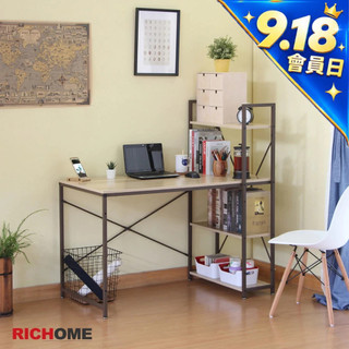 RICHOME 鋼鐵人工作桌(防潑水)(可調式腳墊) 電腦桌 學生書桌 工作桌 書架 小套房 收納工作桌 DE260