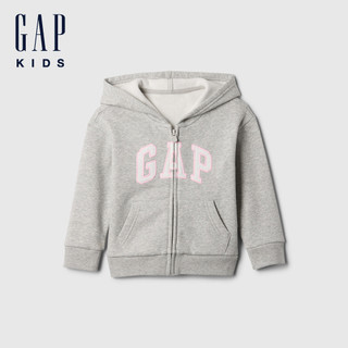 Gap 女幼童裝 Logo刺繡/印花刷毛連帽外套-灰色(606901)