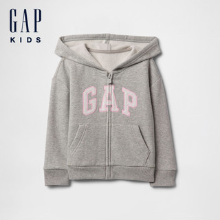 Gap 女幼童裝 Logo刺繡/印花連帽外套-灰色(742963)