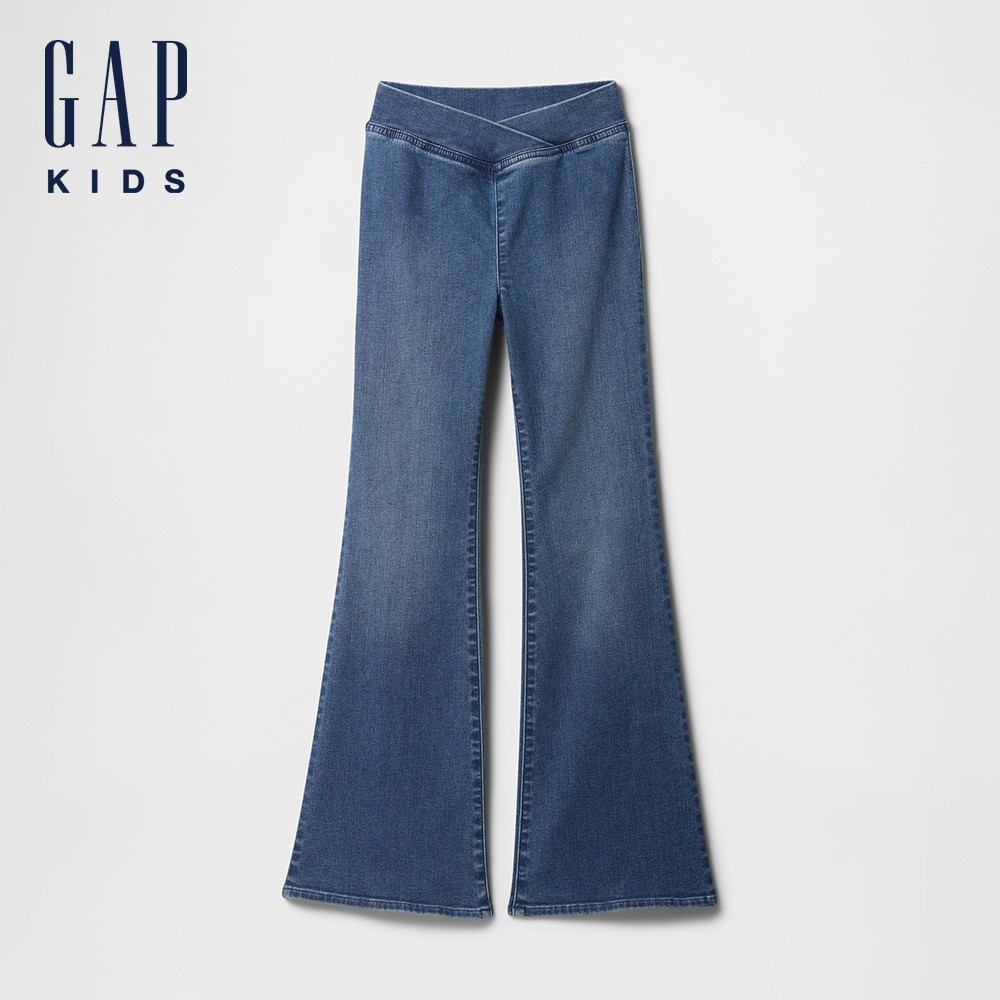 Gap 女童裝 鬆緊喇叭牛仔褲-中度水洗(744488)