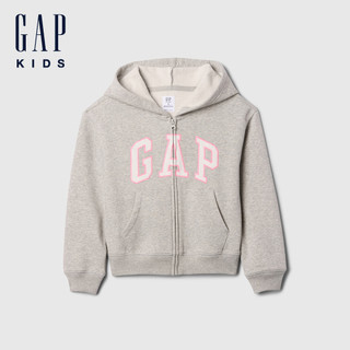 Gap 女童裝 Logo刺繡刷毛連帽外套-灰色(590786)