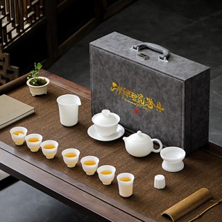 【熱賣】冰種玉瓷素燒茶具套裝泡茶器德化白瓷西施壺三才蓋碗套組禮盒裝