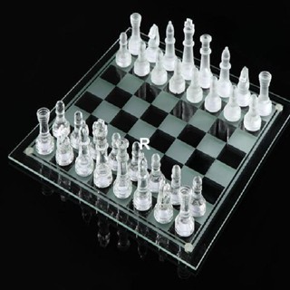 臺灣出貨 玻璃國際象棋 高規格 水晶棋 桌遊 成人兒童象棋 精美玻璃棋盤 水晶玻璃黑白棋子 熱銷