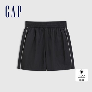Gap 女裝 Logo刺繡防曬抽繩鬆緊短褲-黑色(765799)