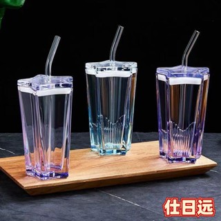【熱賣】仲夏夜星空杯五角星杯高顏值大容量漸變玻璃水杯吸管杯果汁咖啡杯