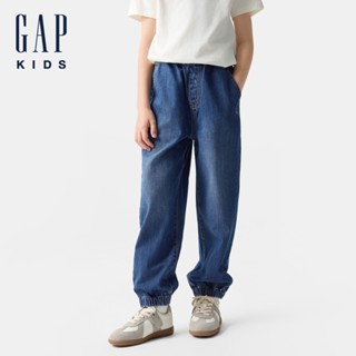 Gap 兒童裝 純棉小熊刺繡束口鬆緊牛仔褲-中度水洗(687642)