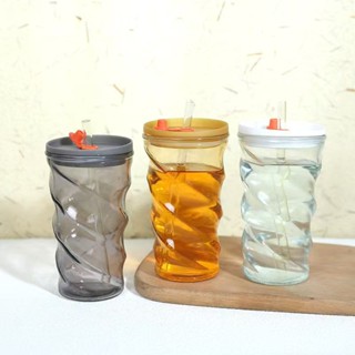 【熱賣】ins風玻璃水杯竹節杯創意吸管杯高顏值帶蓋子便攜防燙雙飲咖啡杯