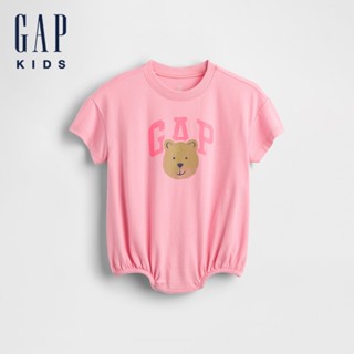 Gap 嬰兒裝 Logo小熊印花圓領短袖包屁衣-粉色(771241)