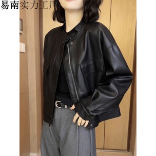 【熱賣】短款休閑皮衣外套女2024春季新款韓版寬松顯瘦百搭夾克機車服上衣