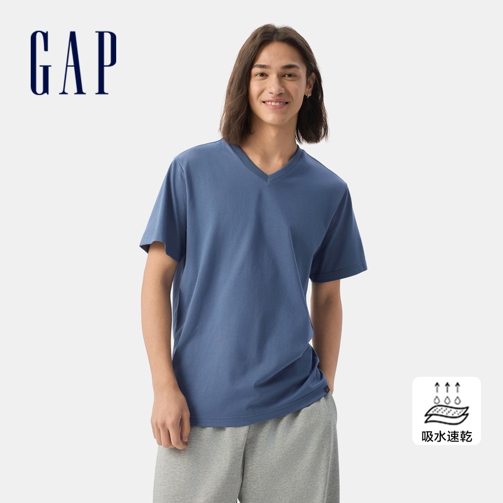 Gap 男裝 V領短袖T恤-灰藍色(727930)