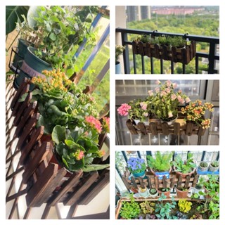 【熱賣】防腐木花架陽臺庭院欄桿戶外碳化實木花盆尖頭圓頭田園風花槽裝飾
