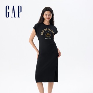 Gap 女裝 Logo純棉印花圓領短袖洋裝-黑色(765950)