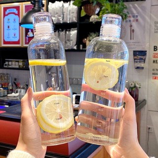 【熱賣】高顏值時光刻度玻璃水杯ins風便攜高顏值大容量學生水杯檸檬杯子
