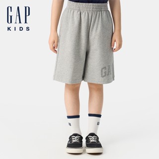 Gap 男童裝 Logo純棉印花鬆緊短褲-淺灰色(761955)