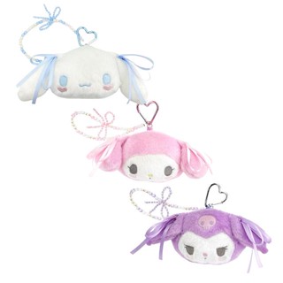 【現貨】小禮堂 【限購】Sanrio 三麗鷗 x 粧美堂 絨毛扣環小物收納包 (緞帶款) 美樂蒂 酷洛米 大耳狗