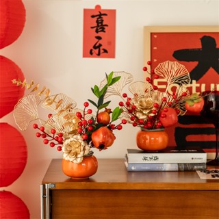 [小皮花坊] 臺灣現貨 可開收據 柿子造型盆栽造型紅果花器裝飾紅果花瓶紅果樹紅250514