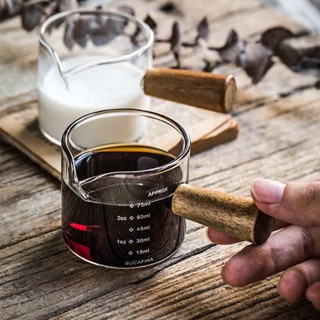 【熱賣】巷子尾〖小而美~ins玻璃奶盅〗日式木柄帶刻度咖啡小量杯盎司杯子