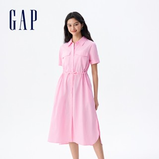 Gap 女裝 純棉翻領短袖洋裝-淡粉色(765930)