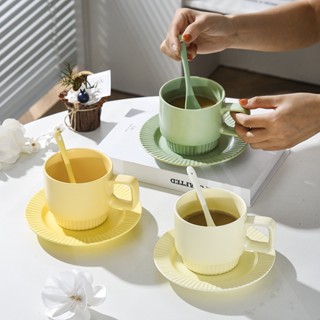 【熱賣】創意奶油風陶瓷杯碟套裝家用高顏值馬克杯拉花杯下午茶水杯咖啡杯