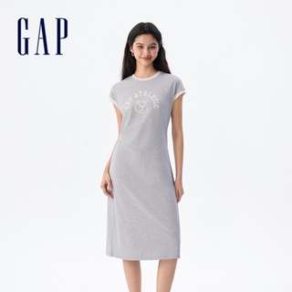 Gap 女裝 Logo小熊印花圓領無袖洋裝-淺灰色(765947)